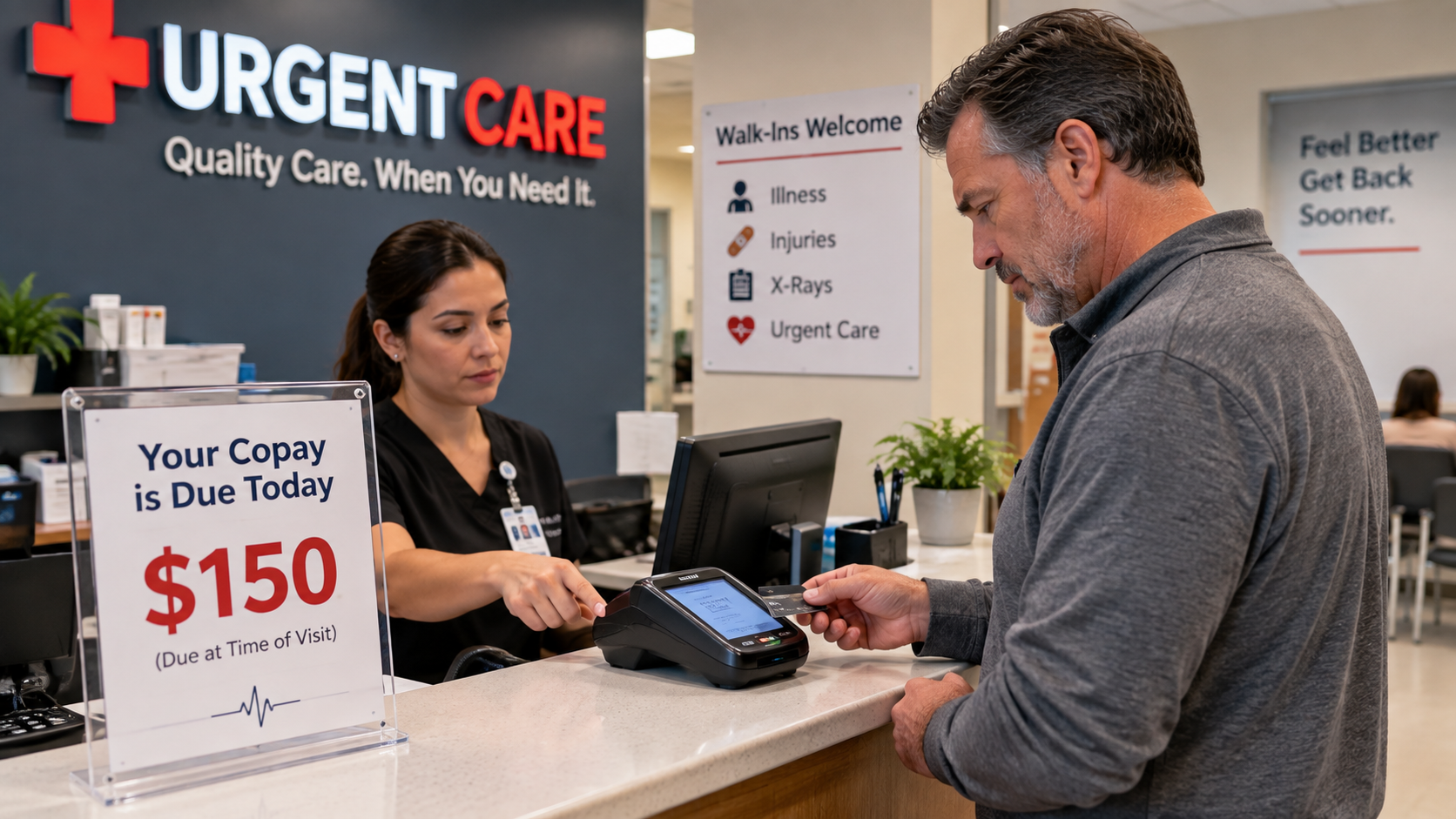 Urgent care copay due at time of visit, a reminder of rising healthcare costs